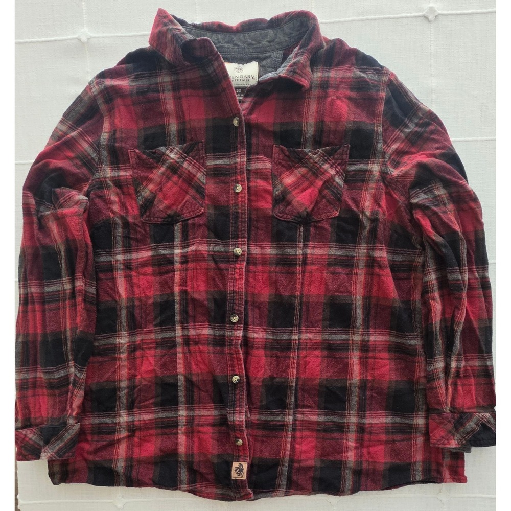 Legendary Whitetails Red Black Plaid Flannel Button Down Shirt Mens 2X